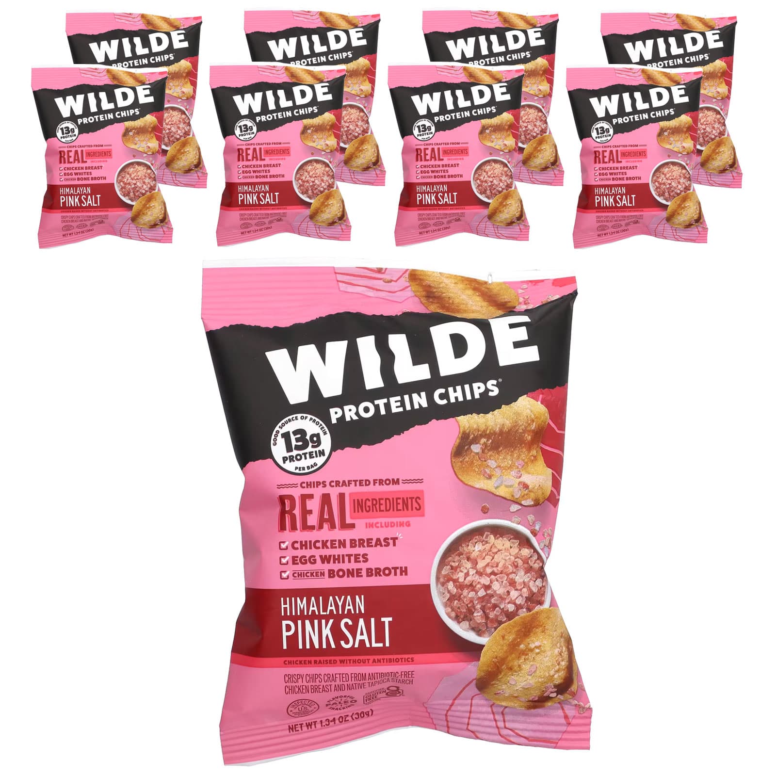 Wilde Brands-Protein Chips-Himalayan Pink Salt-8 Bags-1.34 oz (38 g) Each