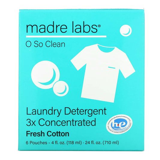 Madre Labs-Laundry Detergent-3x Concentrate Refill-Fresh Cotton-6 Pouches-4 fl oz (118 ml) Each