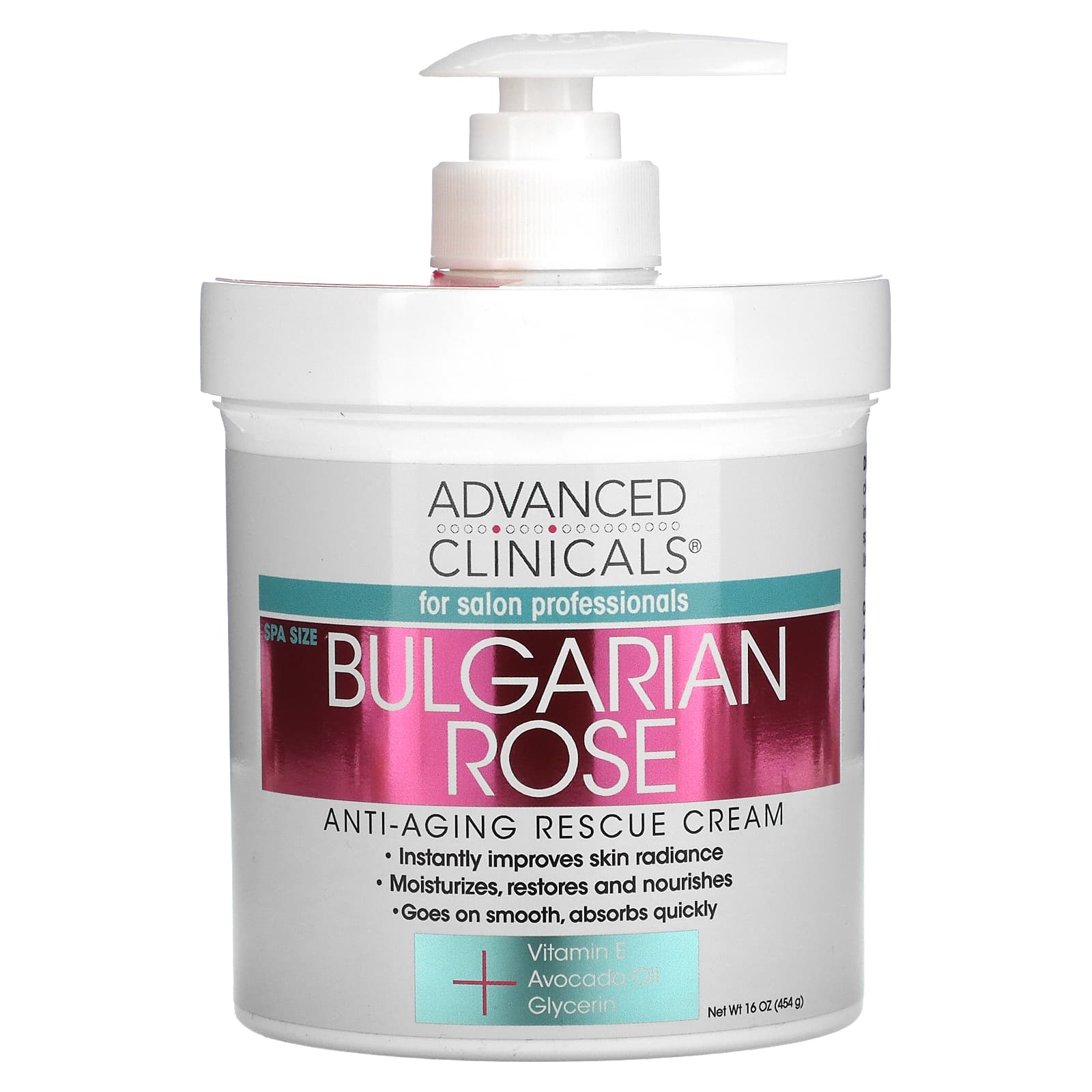 Advanced Clinicals-Anti-Aging Rescue Cream-Bulgarian Rose-16 oz (454 g)