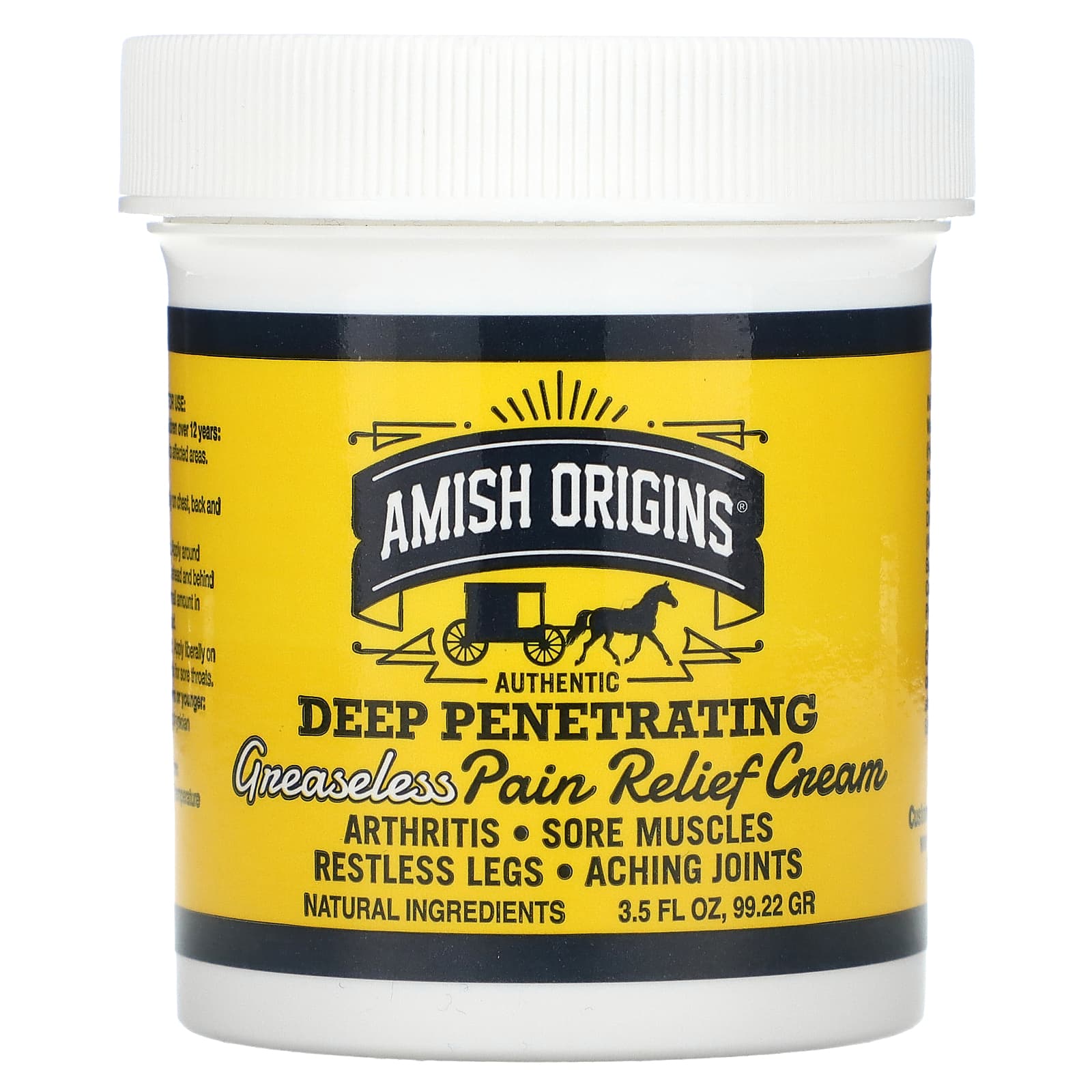 Amish Origins-Deep Penetrating-Pain Relief Greaseless Cream-3.5 fl oz (99.22 g)