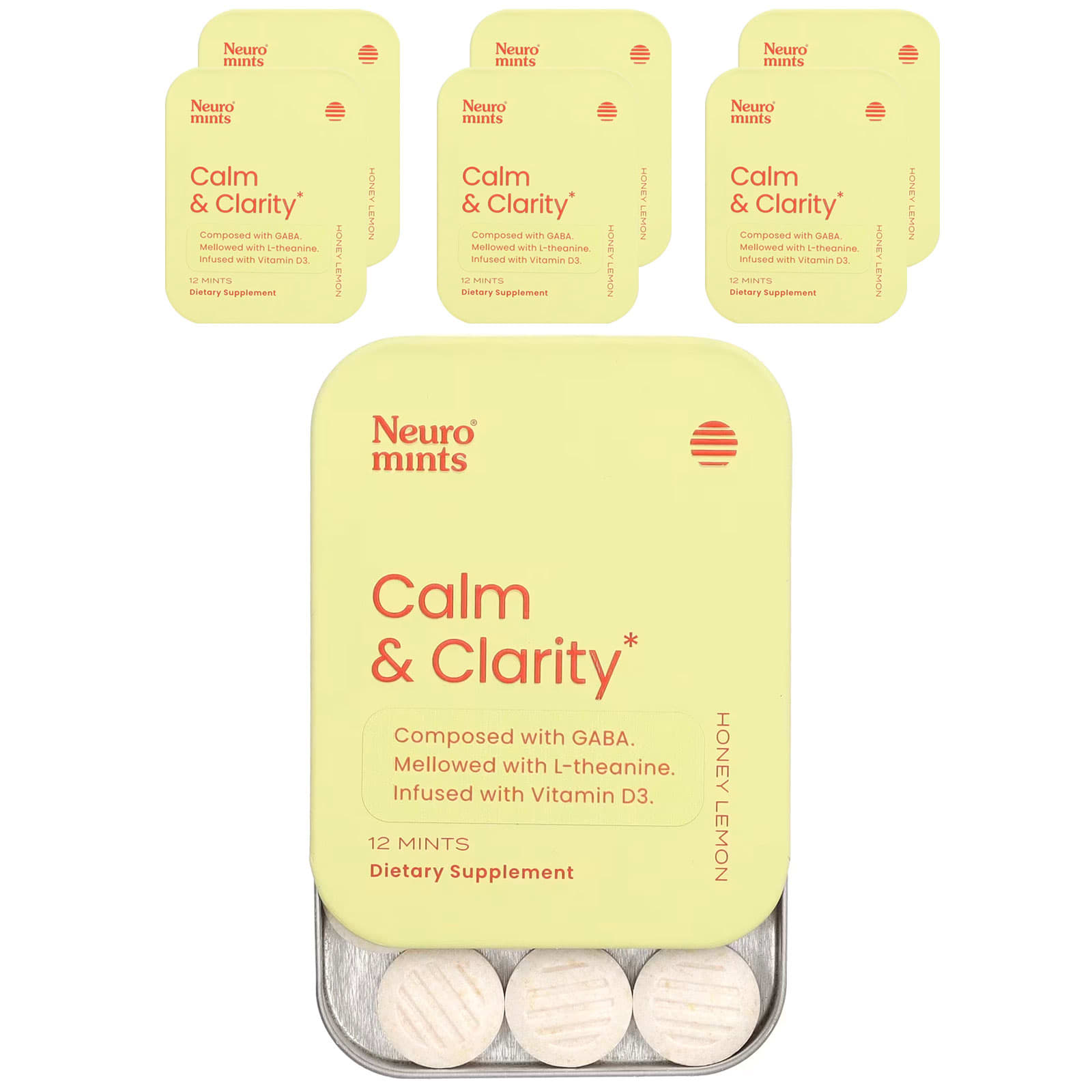 NeuroGum-NeuroMints-Calm & Clarity-Honey Lemon-6 Pack-12 Pieces Each