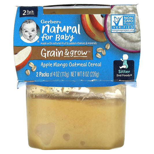 Gerber-Natural for Baby-Grain & Grow-2nd Foods-Apple Mango Oatmeal Cereal-2 Pack-4 oz (113 g) Each