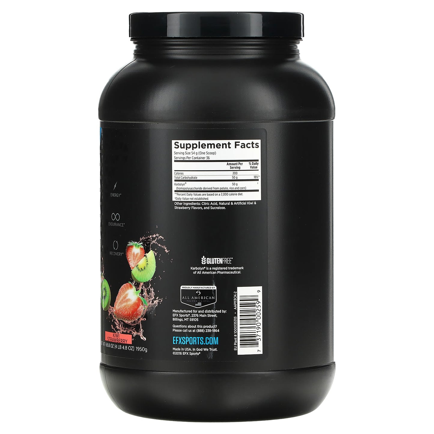 EFX Sports, Karbolyn Fuel, Kiwi Strawberry, 4 lbs 4.8 oz (1950 g)