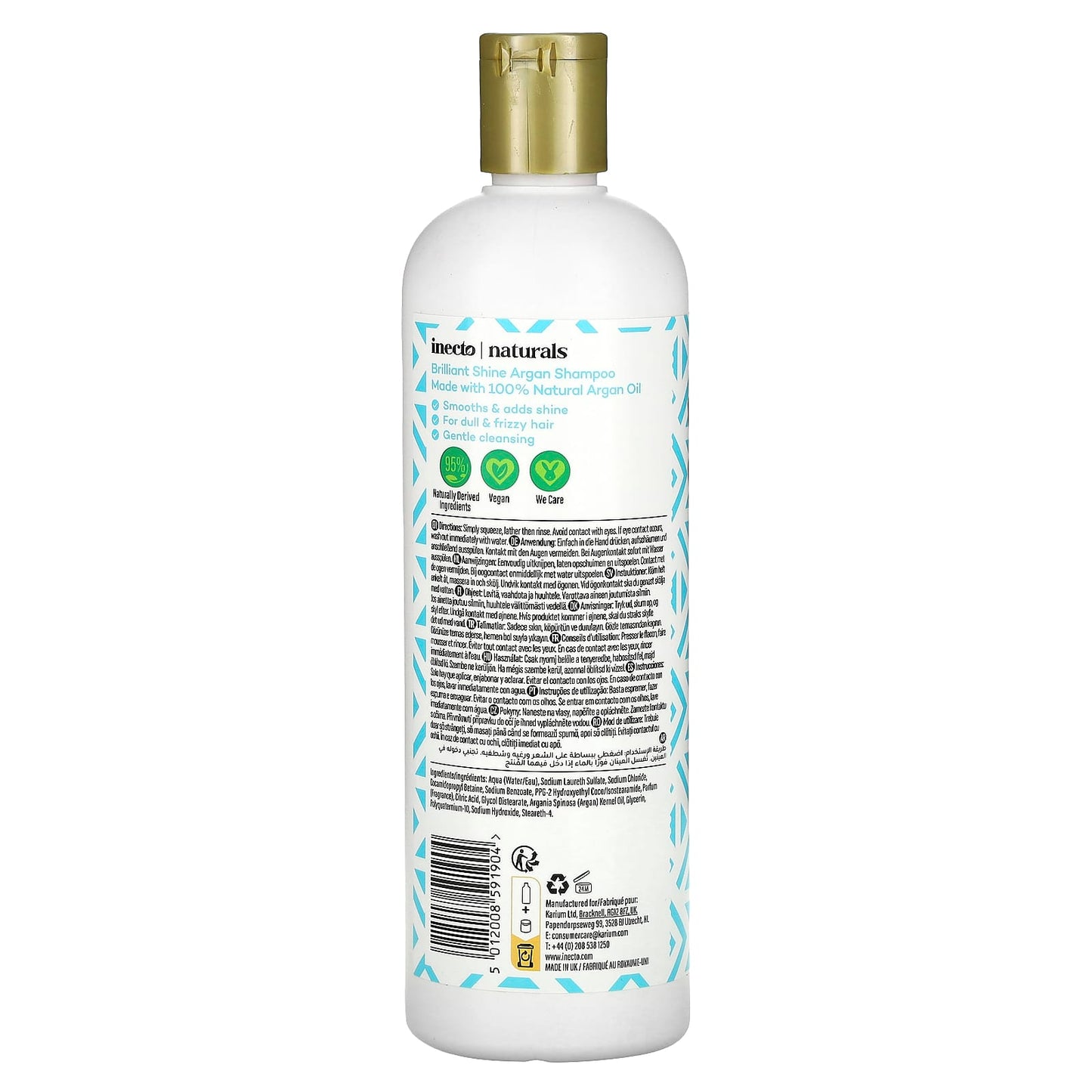 Inecto, Naturals, Brilliant Shine Argan Shampoo, Dull & Frizzy Hair, 16.9 fl oz (500 ml)