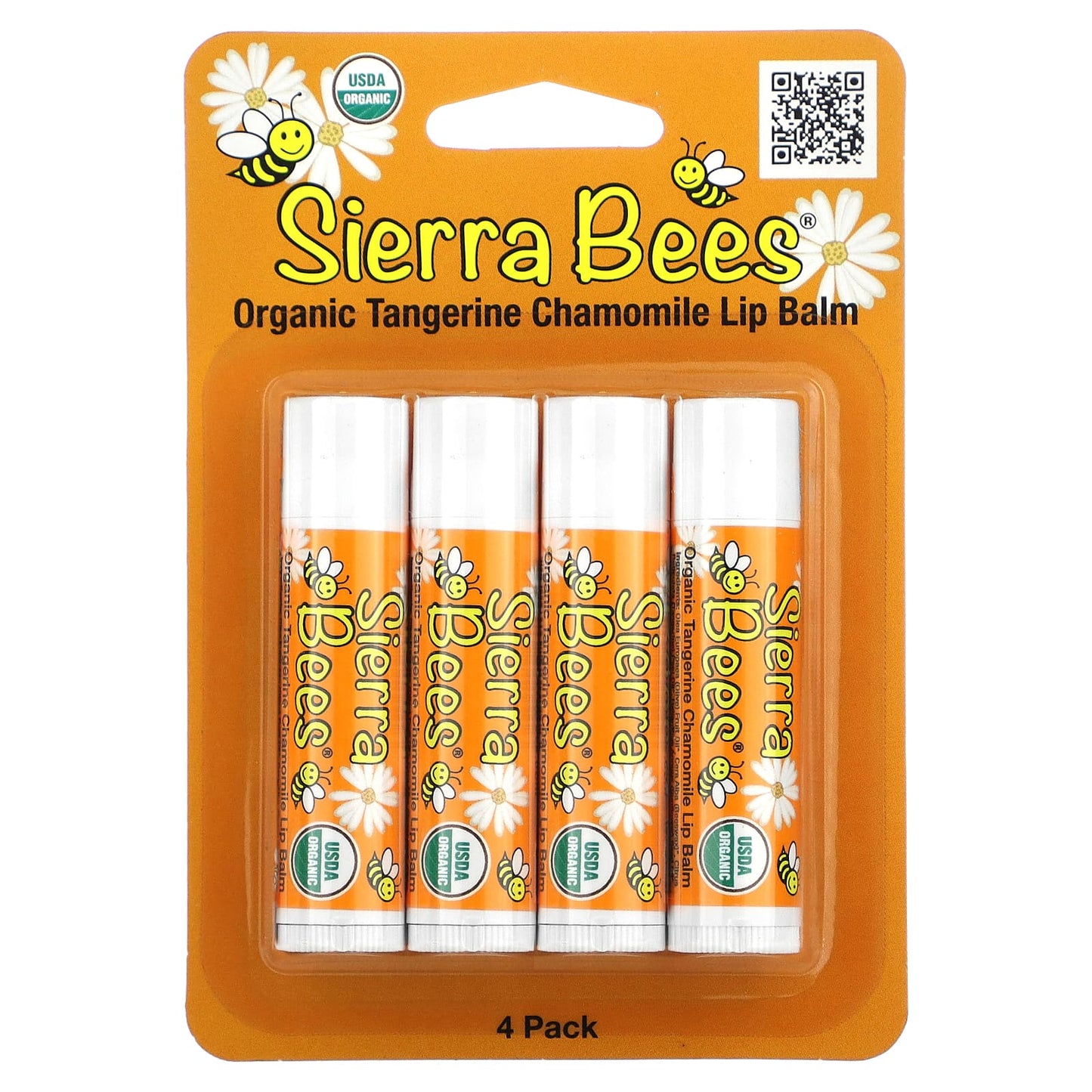 Sierra Bees, Organic Lip Balms, Tangerine Chamomile, 4 Pack, 0.15 oz (4.25 g) Each