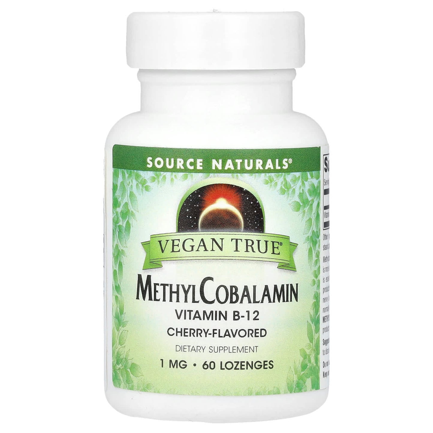 Source Naturals-Vegan True-MethylCobalamin Vitamin B-12-Cherry -1 mg-60 Lozenges