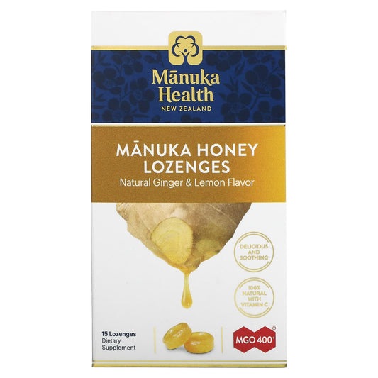 Manuka Health-Manuka Honey Lozenges-Natural Ginger & Lemon-MGO 400+-15 Lozenges