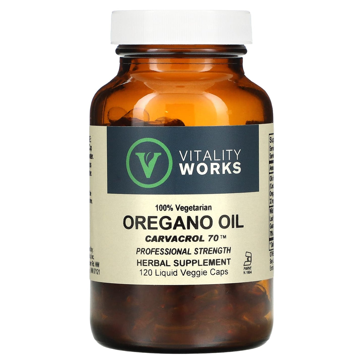 Vitality Works-Oregano Oil-Carvacrol 70-120 Liquid Veggie Caps