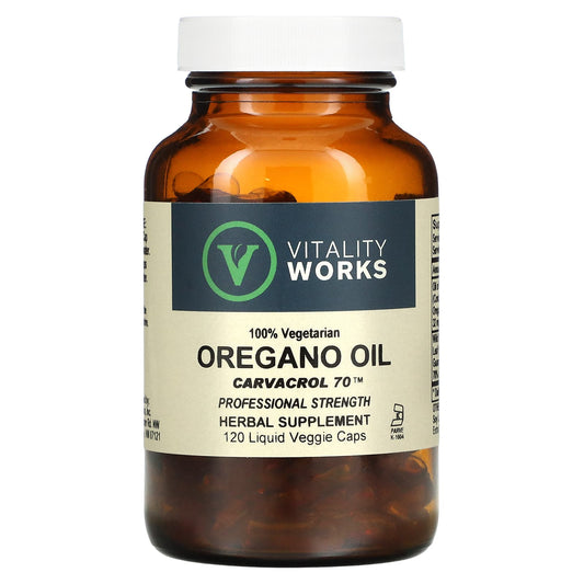 Vitality Works-Oregano Oil-Carvacrol 70-120 Liquid Veggie Caps