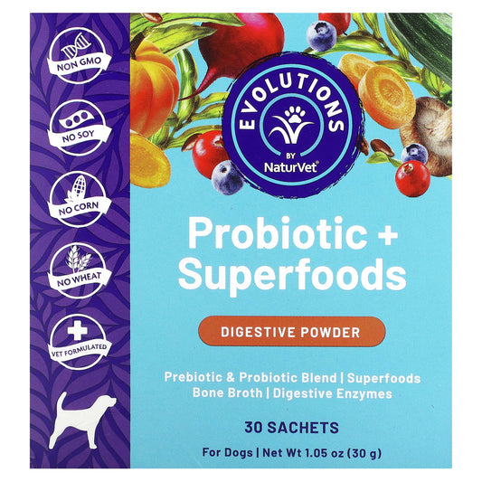 NaturVet-Probiotics + Superfoods-Digestive Powder-For Dogs-30 Sachets-0.03 oz (1 g) Each