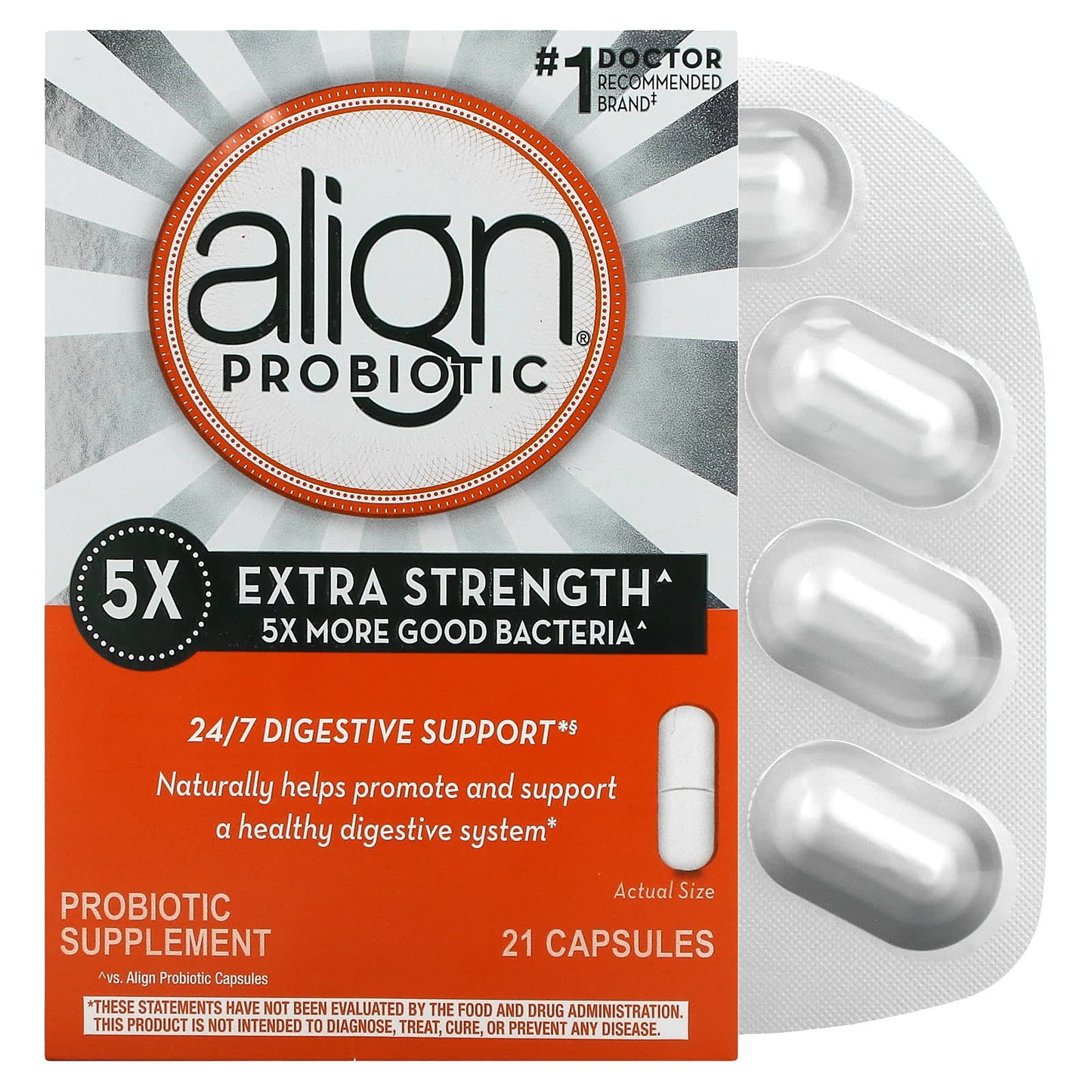 Align Probiotics-24/7 Digestive Support-Probiotic Supplement-Extra Strength-21 Capsules