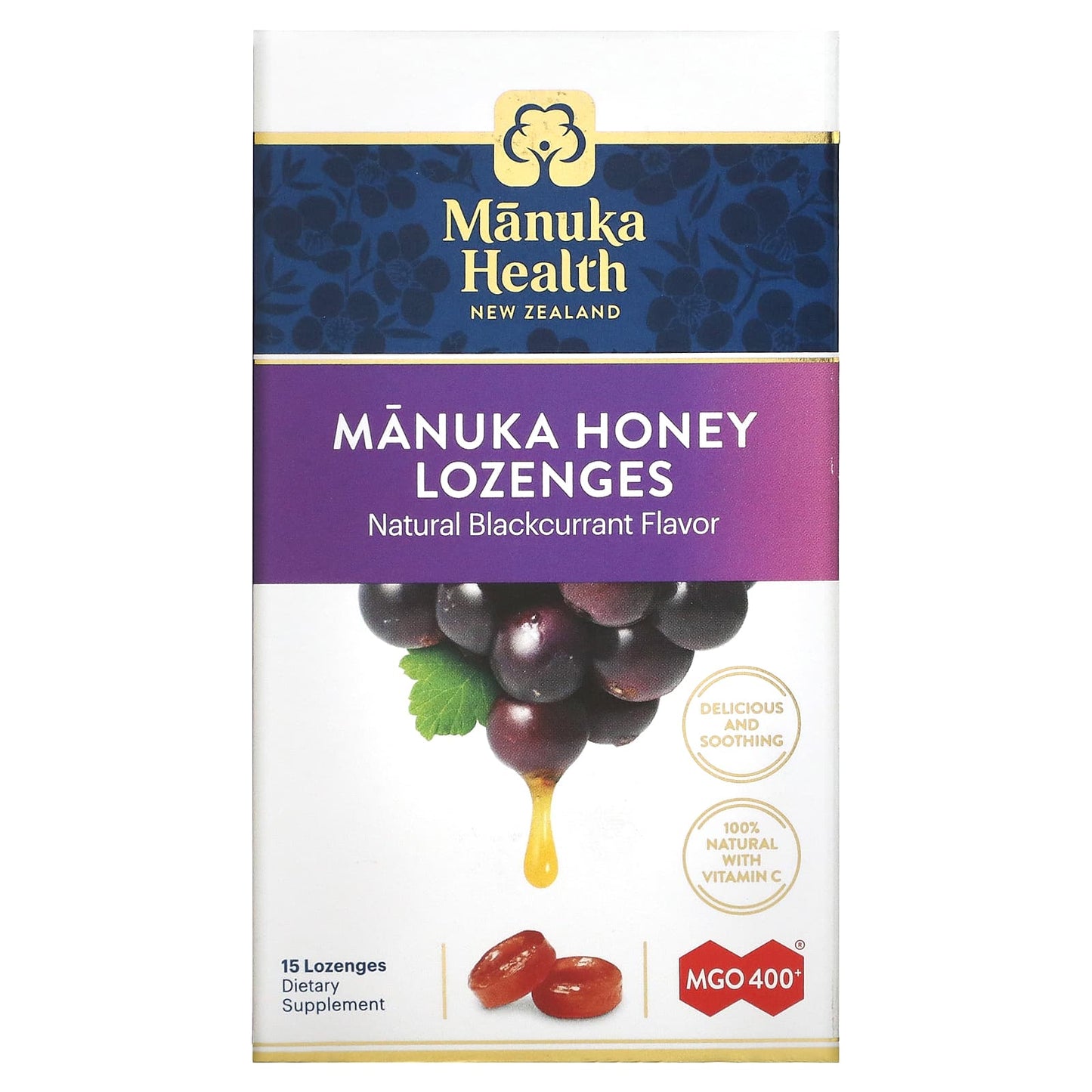 Manuka Health-Manuka Honey Lozenges-Natural Blackcurrant-MGO 400+-15 Lozenges