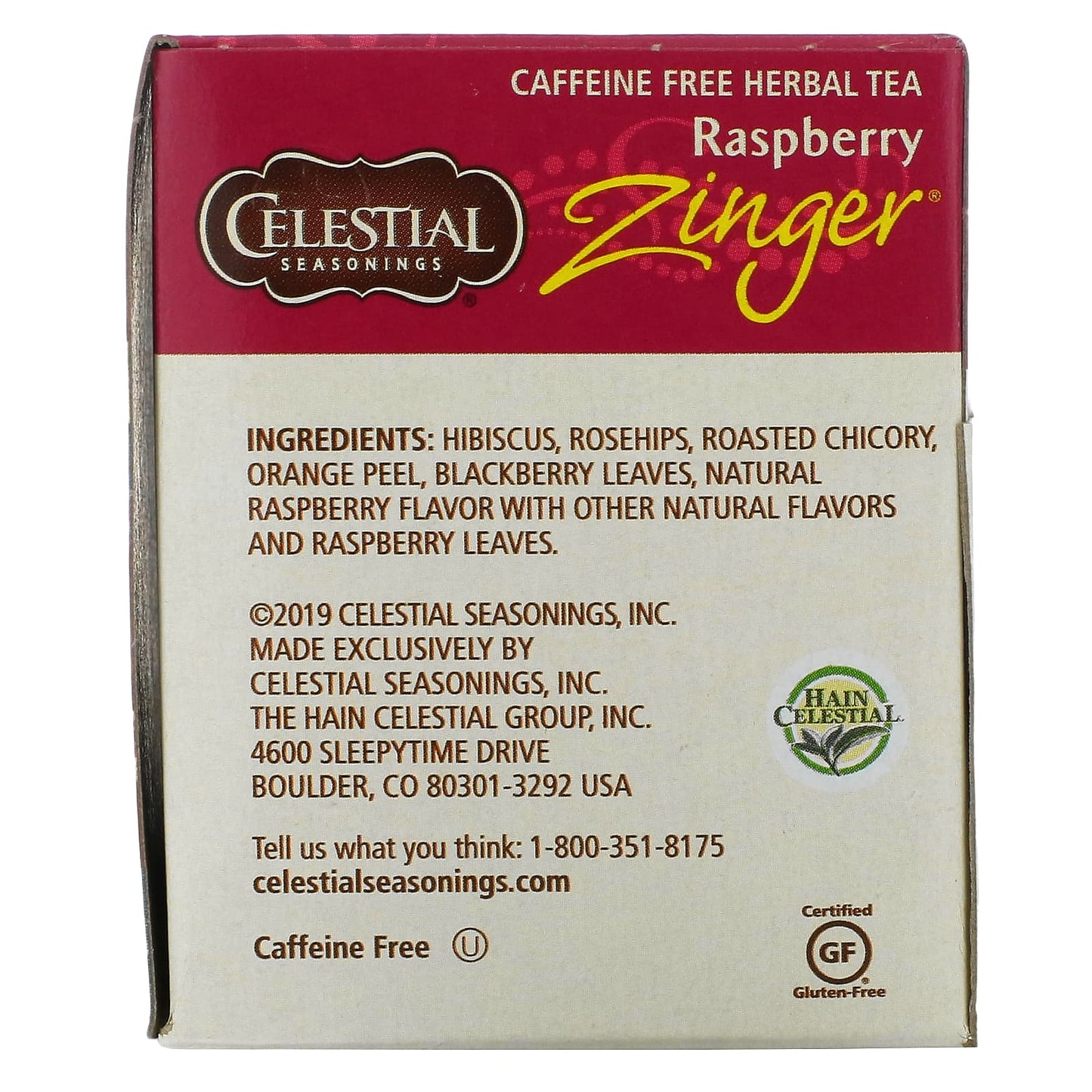 Celestial Seasonings, Herbal Tea, Raspberry Zinger, Caffeine Free, 20 Tea Bags, 1.6 oz (45 g)