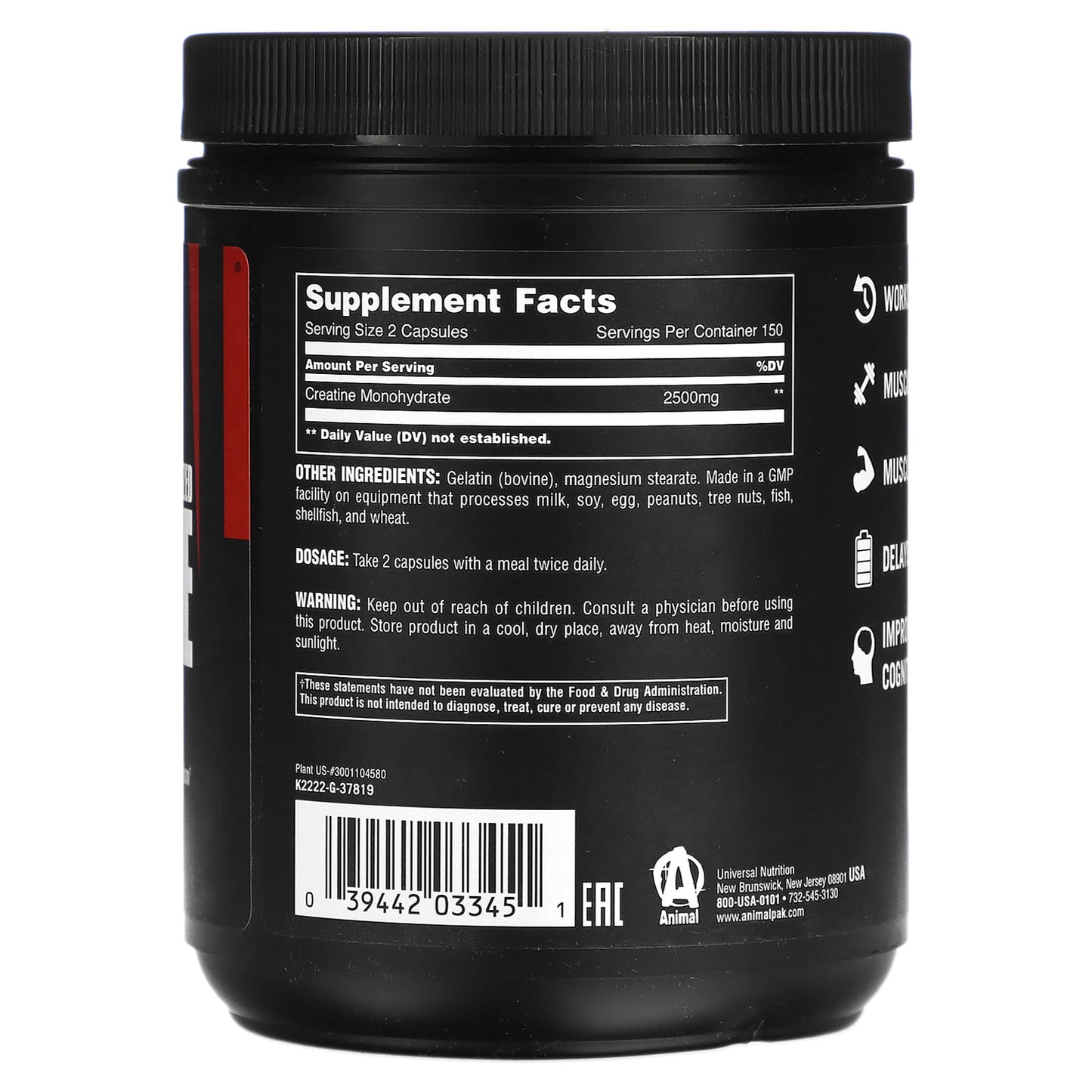 Animal, Micronized Creatine, 2,500 mg, 300 Capsules