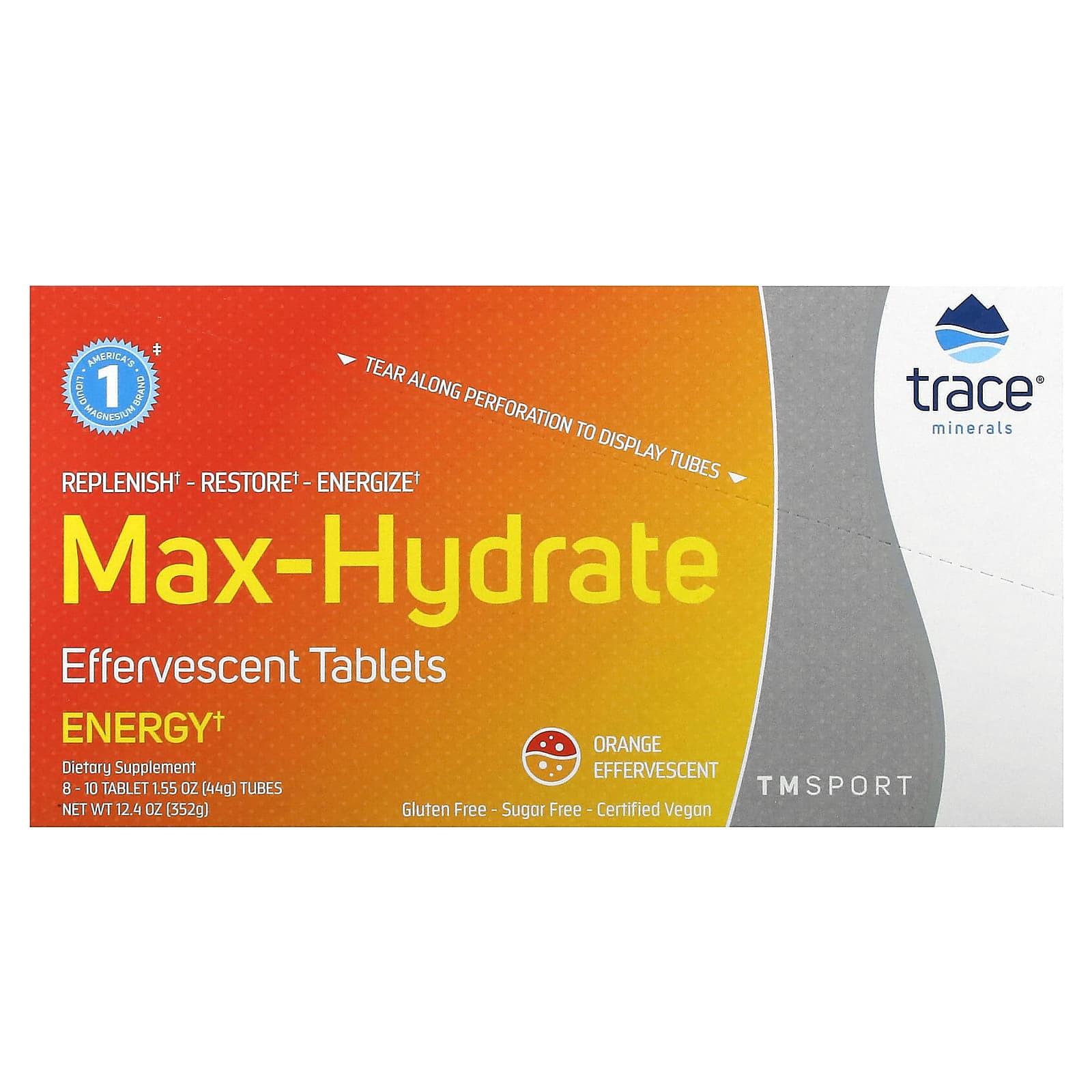 Trace Minerals ®-TM Sport-Max-Hydrate Energy Effervescent Tablets-Orange-8 Tubes-10 Tablets Each