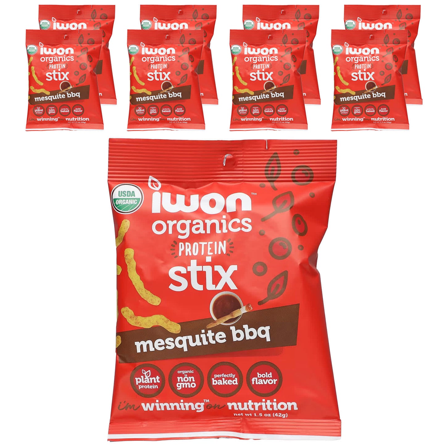 IWON Organics-Organics Protein Stix-Mesquite BBQ-8 Bags-1.5 oz (42 g) Each