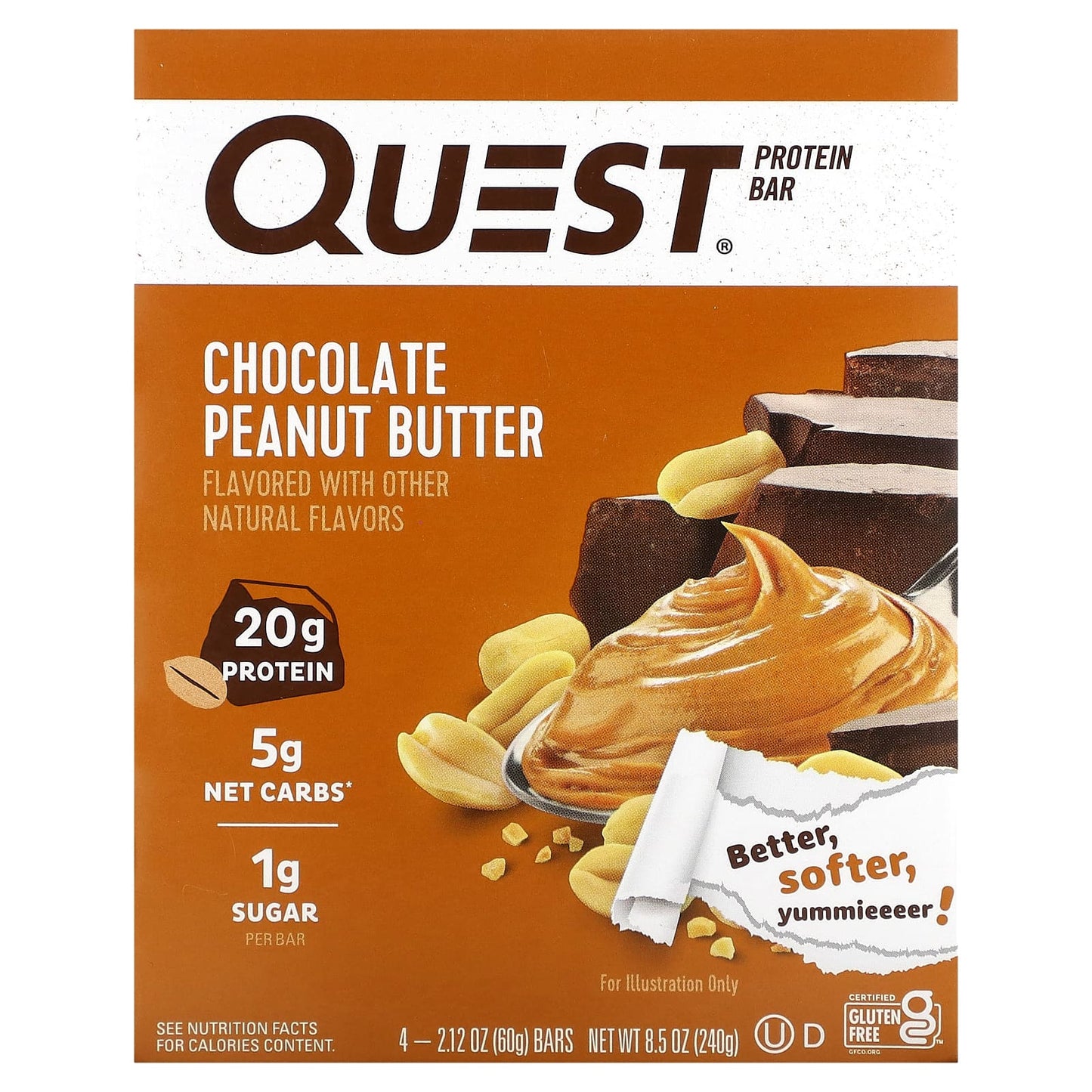 Quest Nutrition-Protein Bar-Chocolate Peanut Butter-4 Bars-2.12 oz (60 g) Each