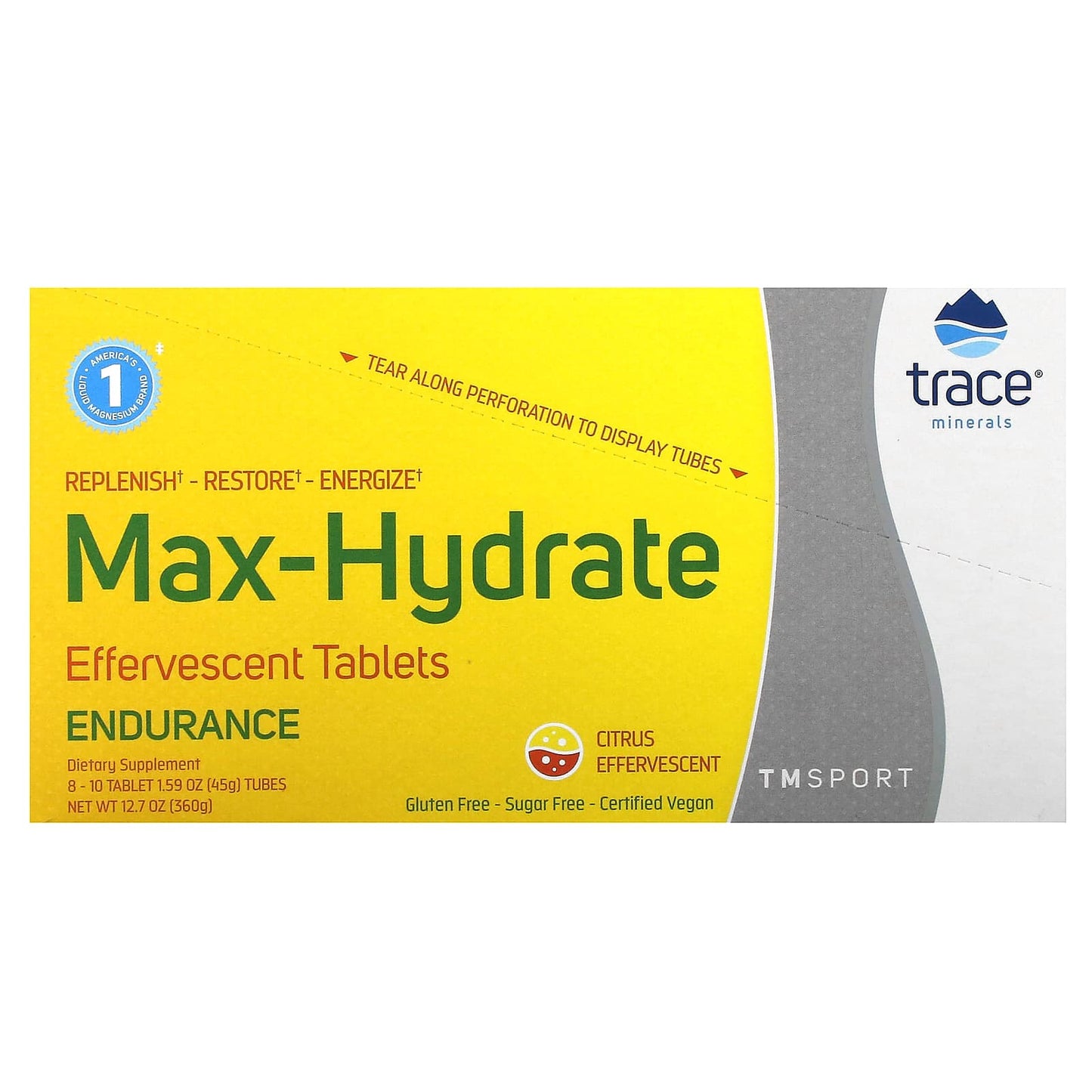 Trace Minerals ®-TM Sport-Max-Hydrate Endurance Effervescent Tablets-Citrus-8 Tubes-10 Tablets Each