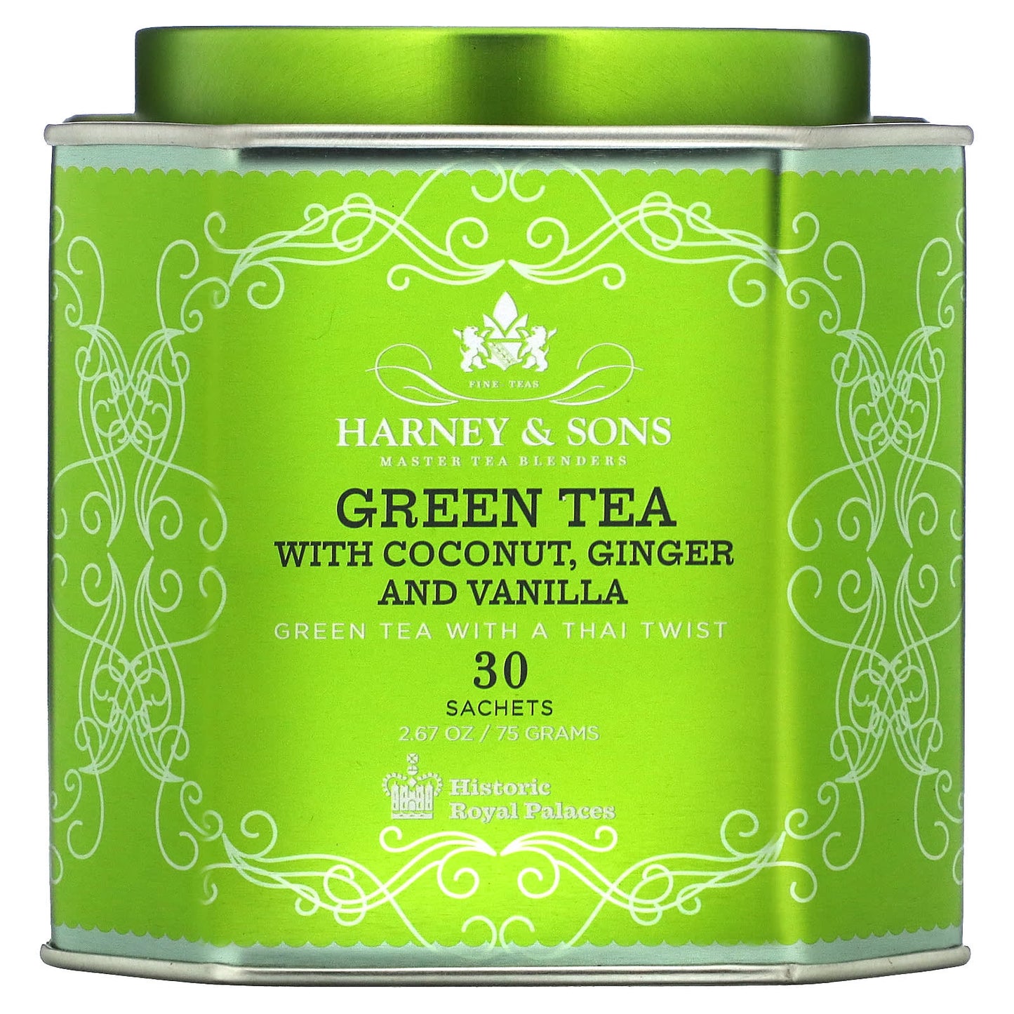 Harney & Sons-Green Tea with Coconut-Ginger and Vanilla-30 Sachets-2.67 oz (75 g)