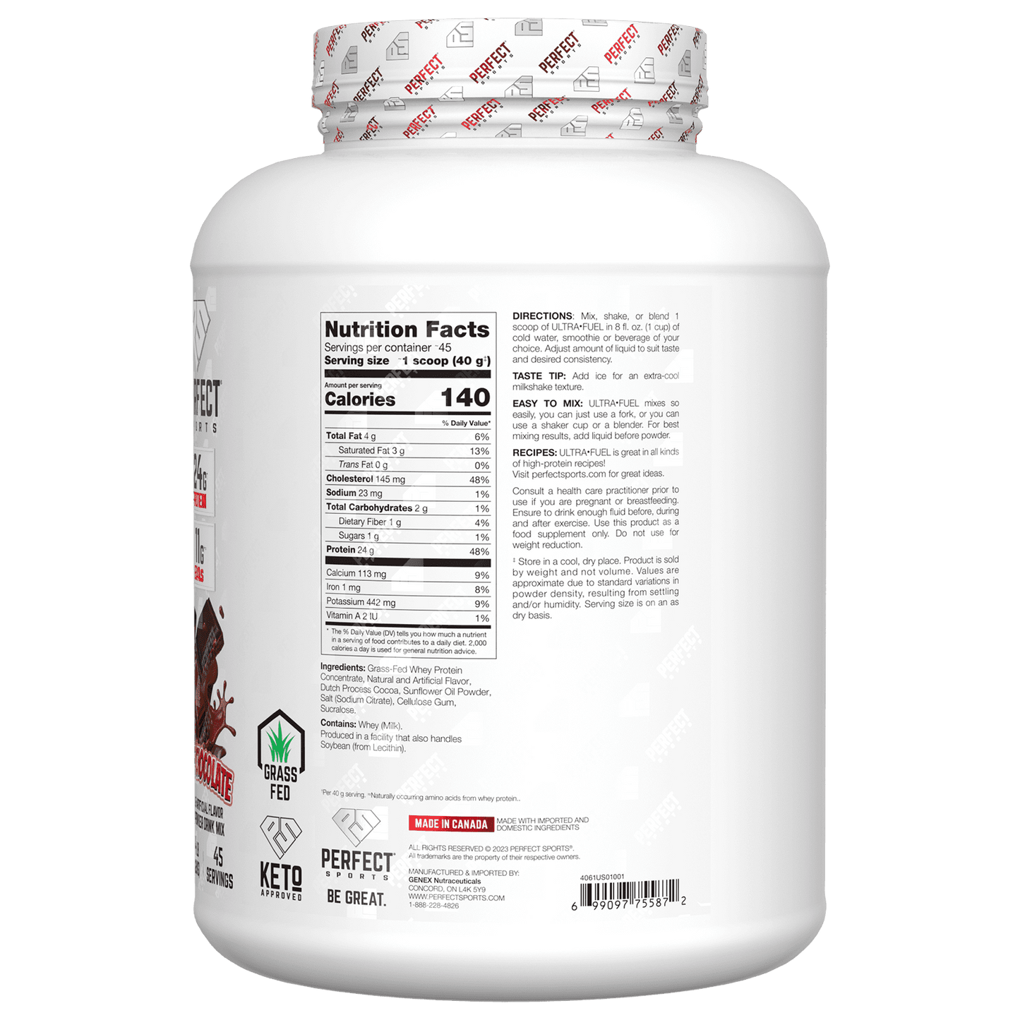 Perfect Sports, Ultra Fuel, Grass-Fed Whey Protein, Triple Chocolate, 4 lb (1.82 kg)