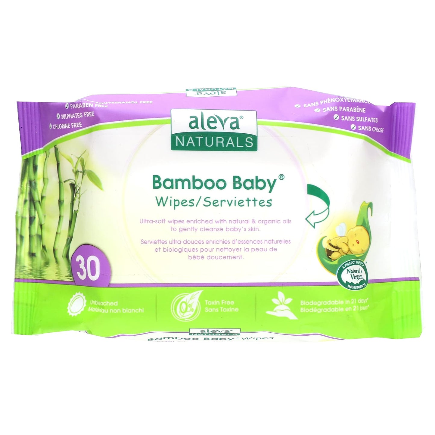 Aleva Naturals-Bamboo Baby Wipes-30 Wipes