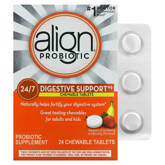 Align Probiotics-24/7 Digestive Support-Banana Strawberry-24 Chewable Tablets