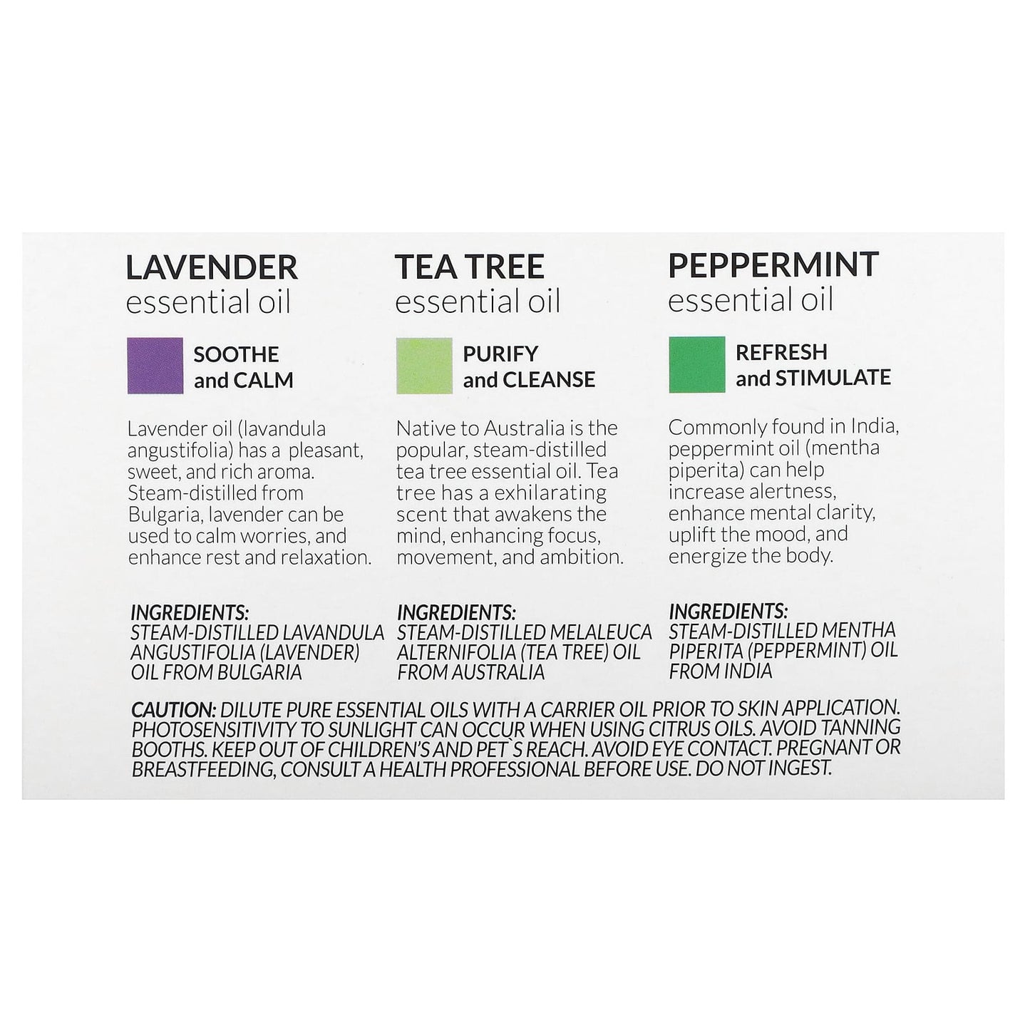 artnaturals, Top 3 Essential Oils Set, Lavender, Tea Tree, and Peppermint, 3 Piece Set, 0.50 fl oz (15 ml) Each