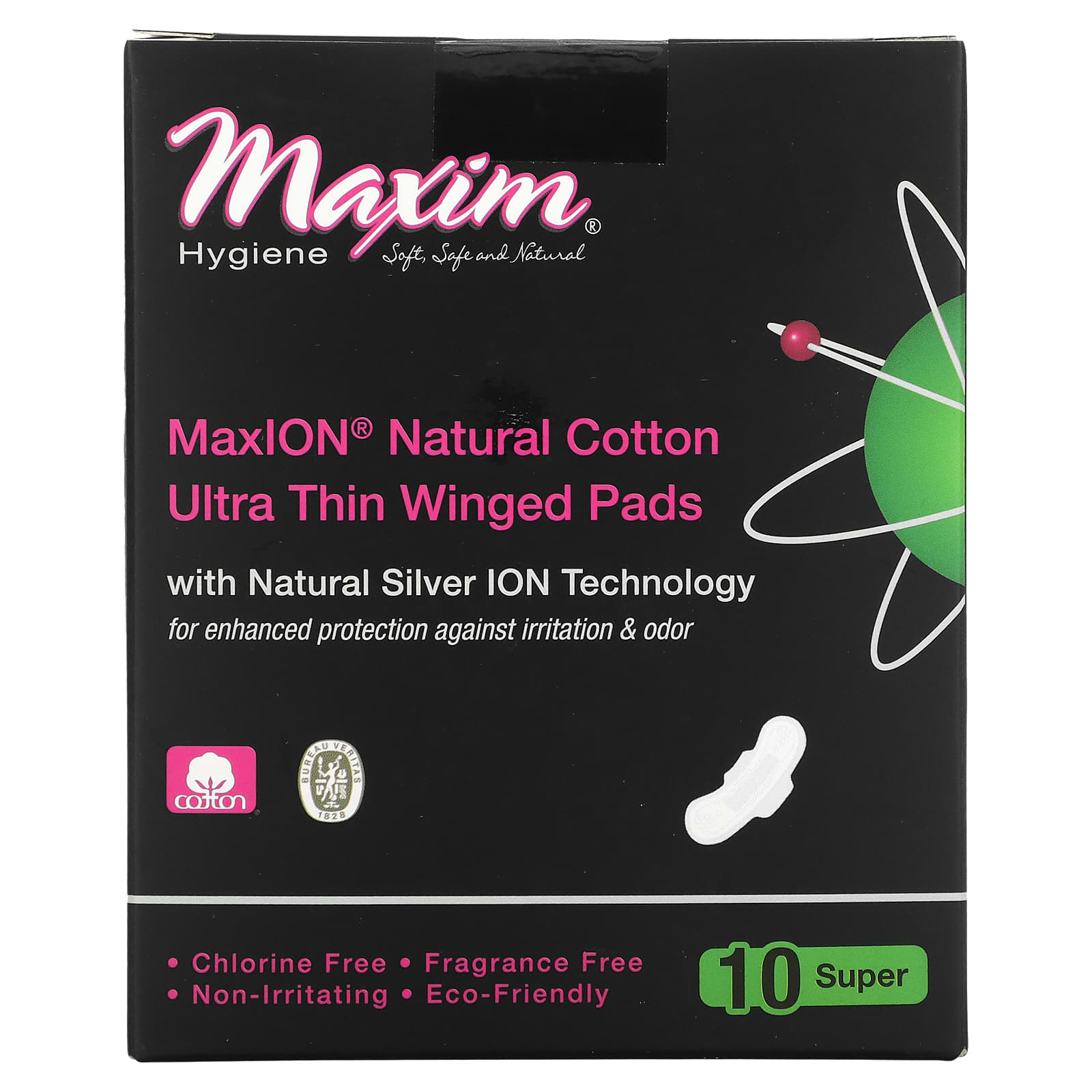 Maxim Hygiene Products-MaxION Natural Cotton-Ultra Thin Winged Pads-Super-10 Pads