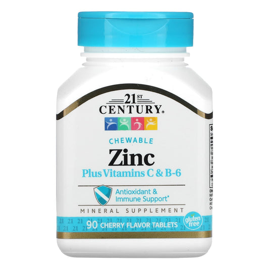 21st Century-Zinc Plus Vitamins C & B-6-Chewable-Cherry Flavor-90 Tablets