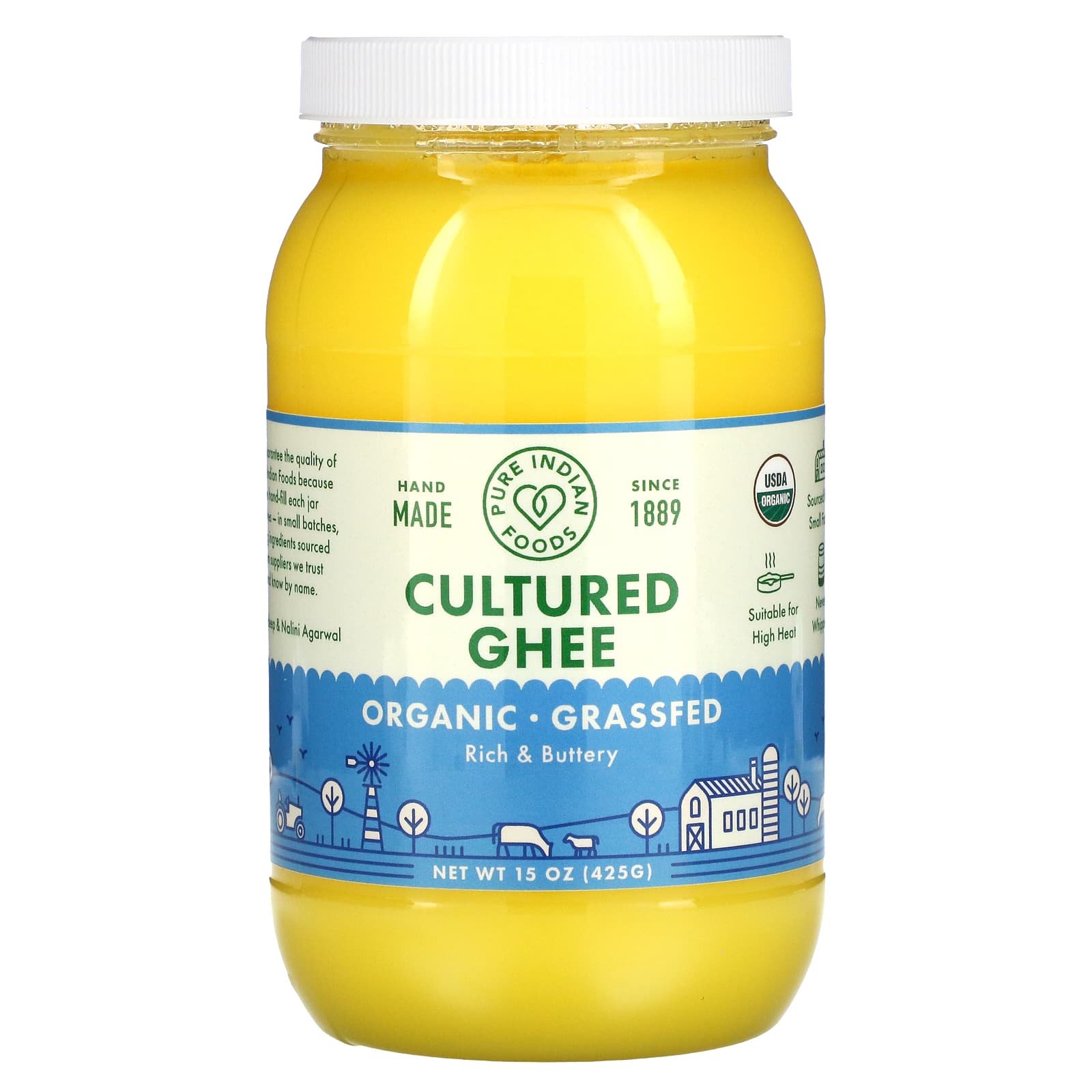 Pure Indian Foods-Organic & Grass-Fed Cultured Ghee-15 oz (425 g)