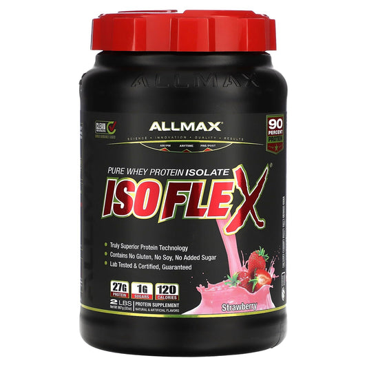 ALLMAX-Isoflex-100% Pure Whey Protein Isolate-Strawberry-2 lbs (907 g)