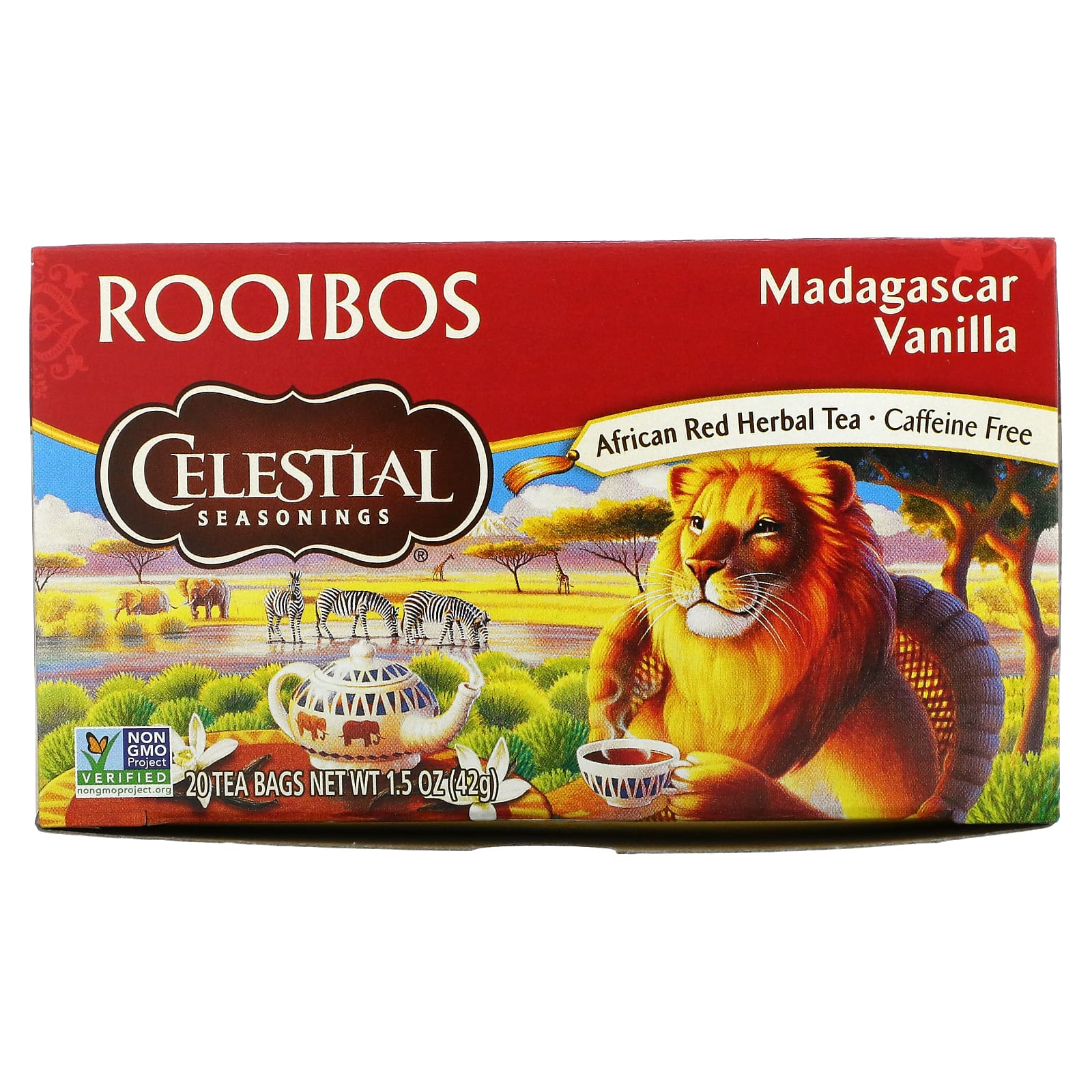 Celestial Seasonings-African Red Herbal Tea-Rooibos-Madagascar Vanilla-Caffeine Free-20 Tea Bags-1.5 oz (42 g)