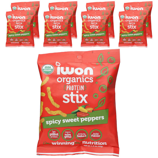 IWON Organics-Organics Protein Stix-Spicy Sweet Peppers-8 Bags-1.5 oz (42 g) Each