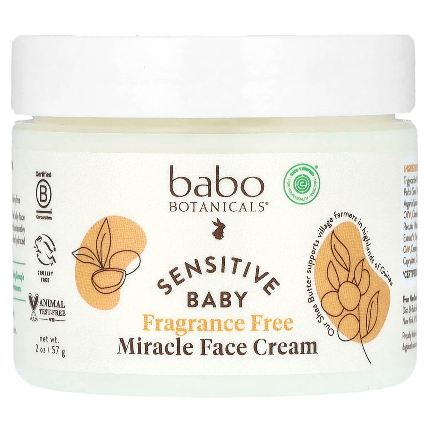 Babo Botanicals-Sensitive Baby Miracle Face Cream-Fragrance Free-2 oz (57 g)