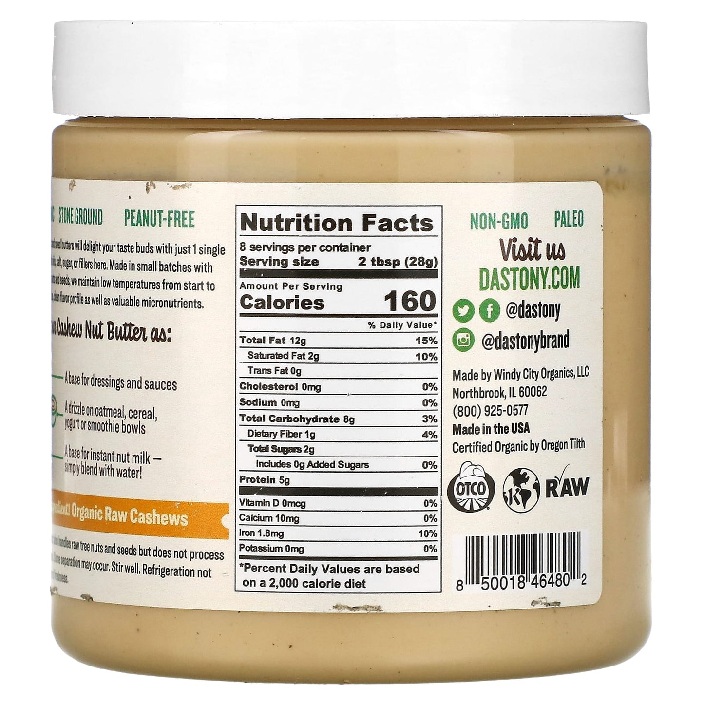 Dastony, Organic Cashew Nut Butter, 8 oz (227 g)