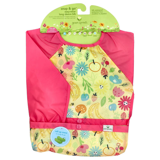 Green Sprouts-Snap & Go Easy Wear Long Sleeve Bib-12-24 Months-Pink Bee Floral-1 Count