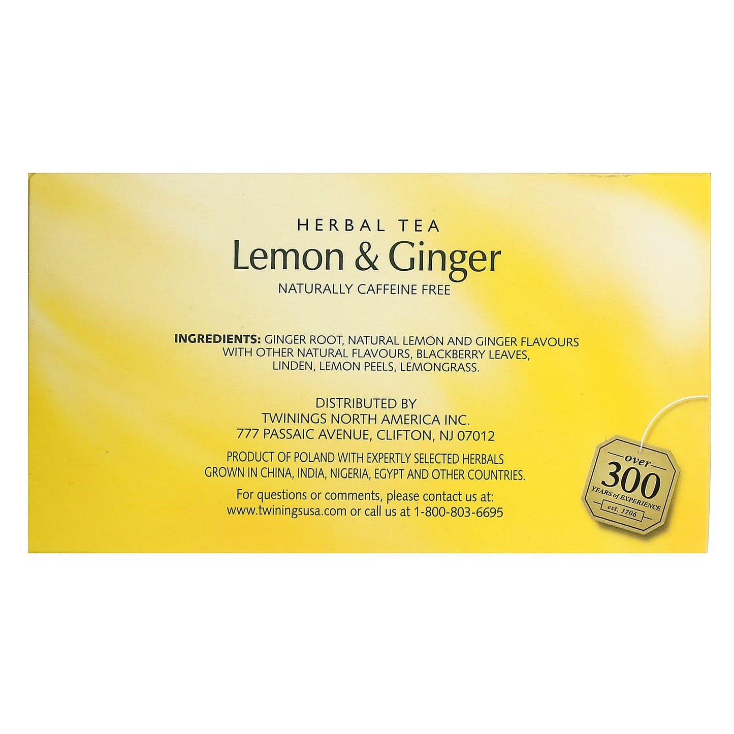 Twinings, Herbal Tea, Lemon & Ginger, Caffeine Free, 50 Tea Bags, 2.65 oz (75 g)