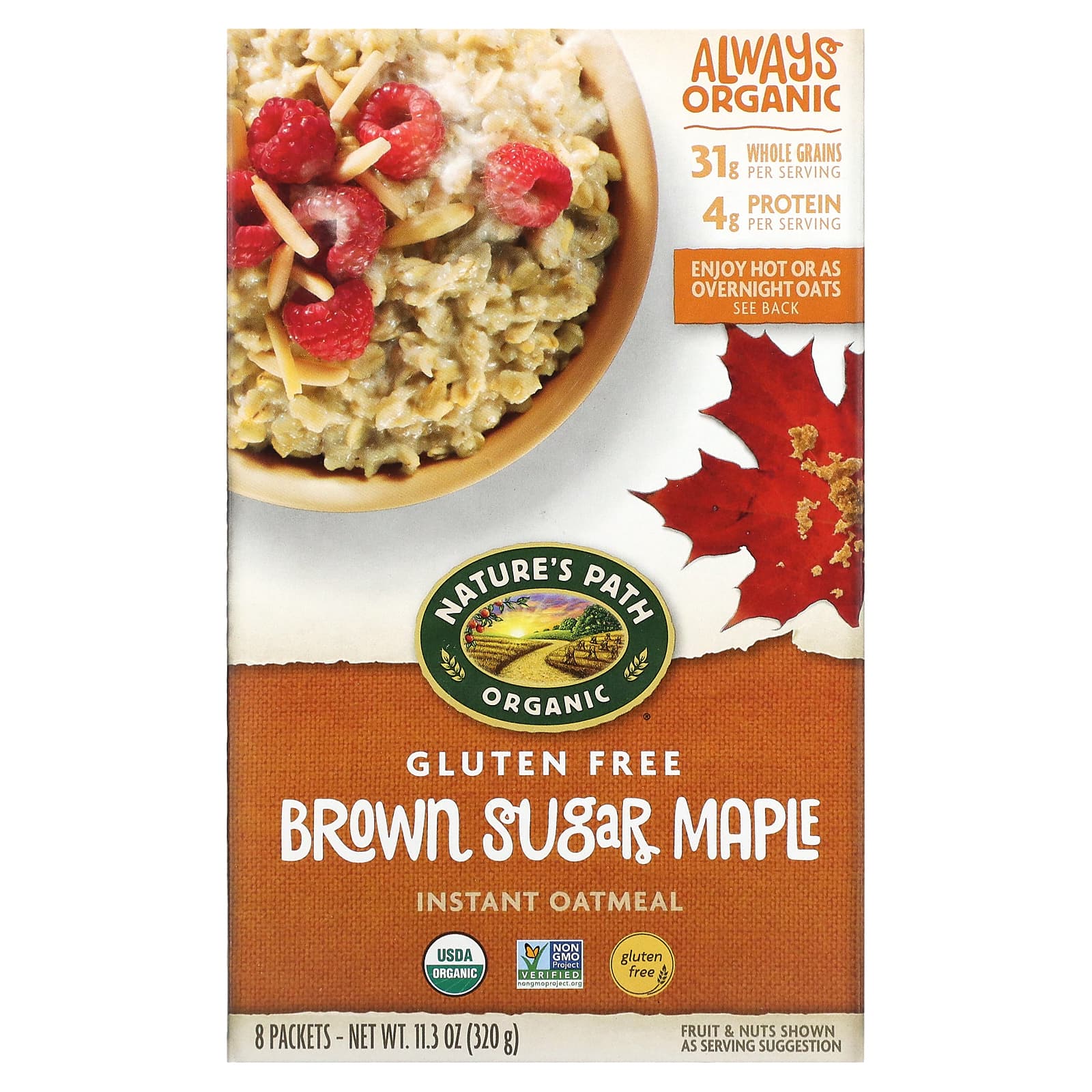 Nature's Path-Organic Instant Oatmeal-Brown Sugar Maple-8 Packets-11.3 oz (320 g)