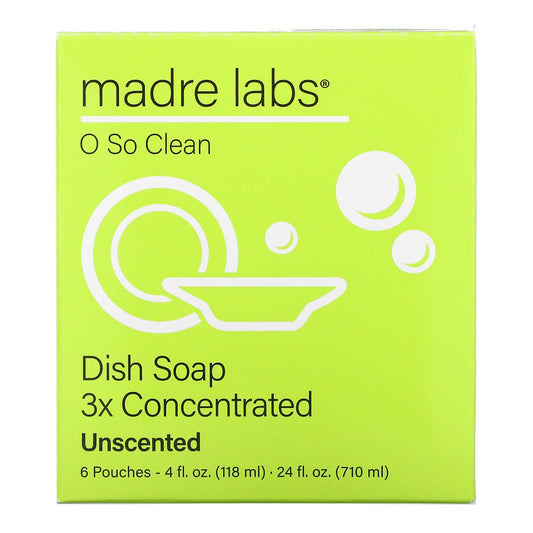 Madre Labs-Dish Soap-3x Concentrate Refill-Unscented-6 Pouches-4 fl oz (118 ml) Each