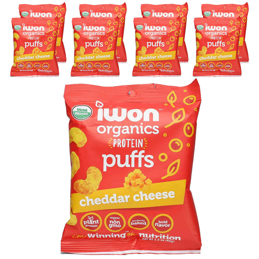 IWON Organics-Organics Protein Puffs-Cheddar Cheese-8 Bags-1.5 oz (42 g) Each