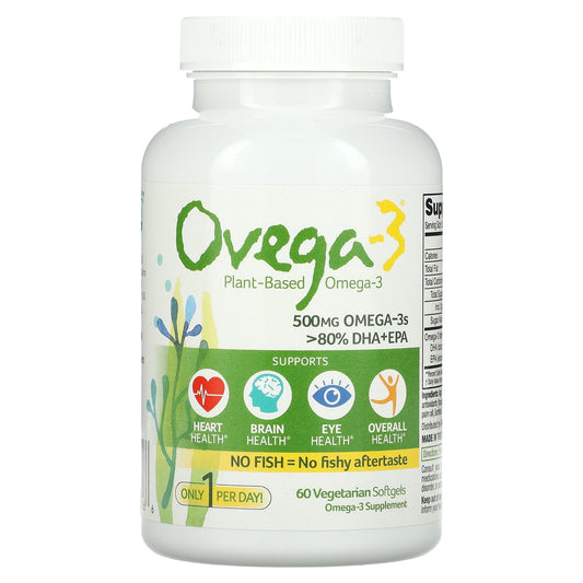 Ovega-3-Vegan Omega-3-DHA + EPA-500 mg-60 Vegetarian Capsules