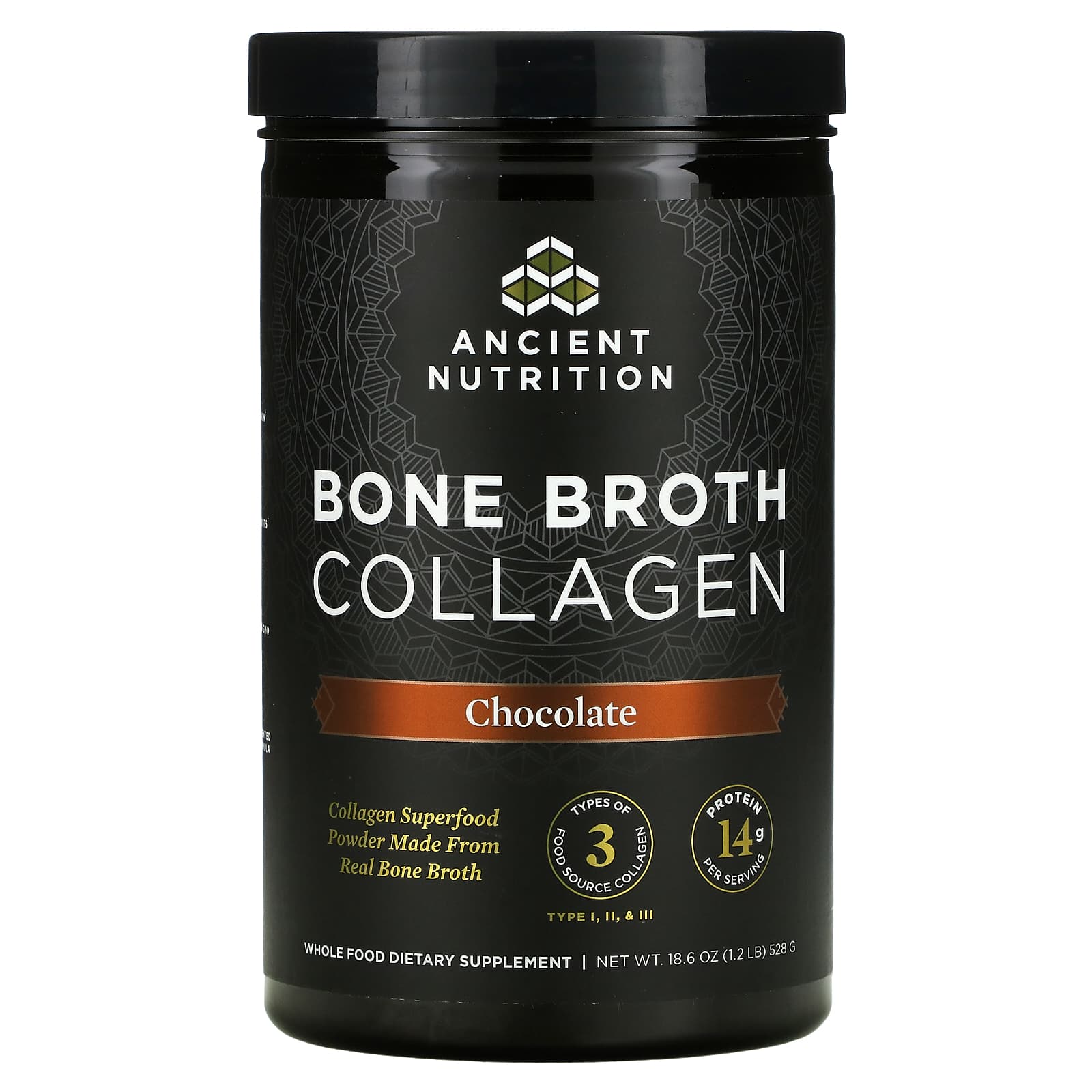 Ancient Nutrition-Bone Broth Collagen-Chocolate-1.2 lb (528 g)