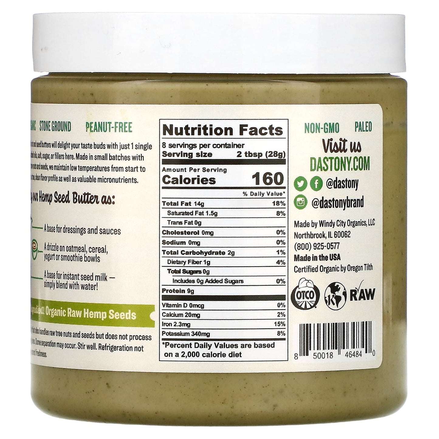 Dastony, Organic Hemp Seed Butter, 8 oz (227 g)