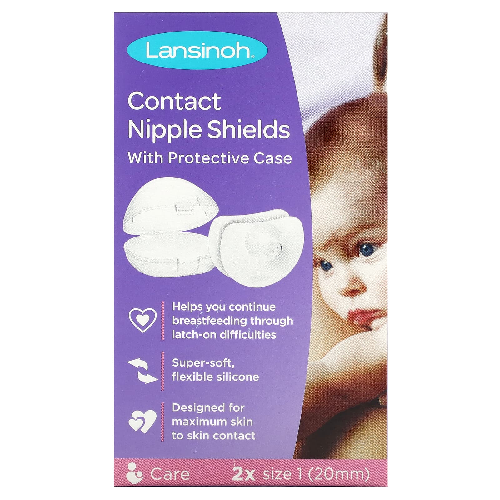 Lansinoh-Contact Nipple Shields with Protective Case-Size 2 (20 mm)-2 Pack