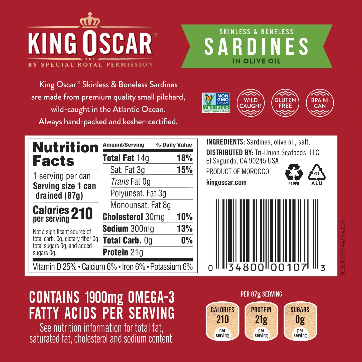 King Oscar, Skinless & Boneless Sardines in Olive Oil, 4.38 oz (125 g)