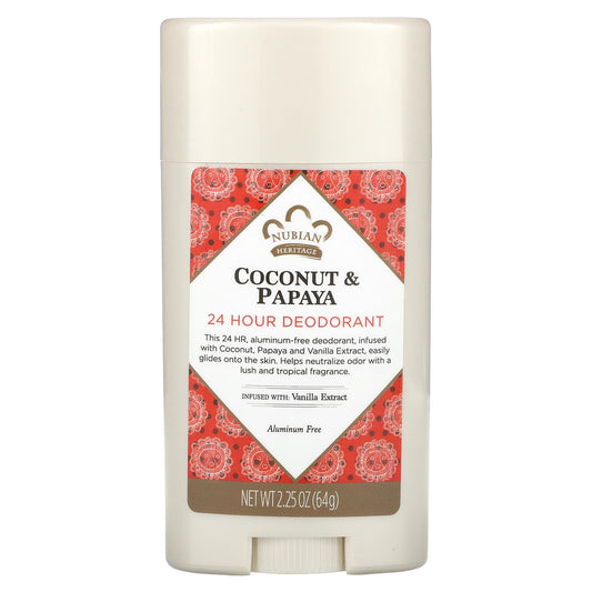 Nubian Heritage-24 Hour Deodorant-Coconut & Papaya-2.25 oz (64 g)