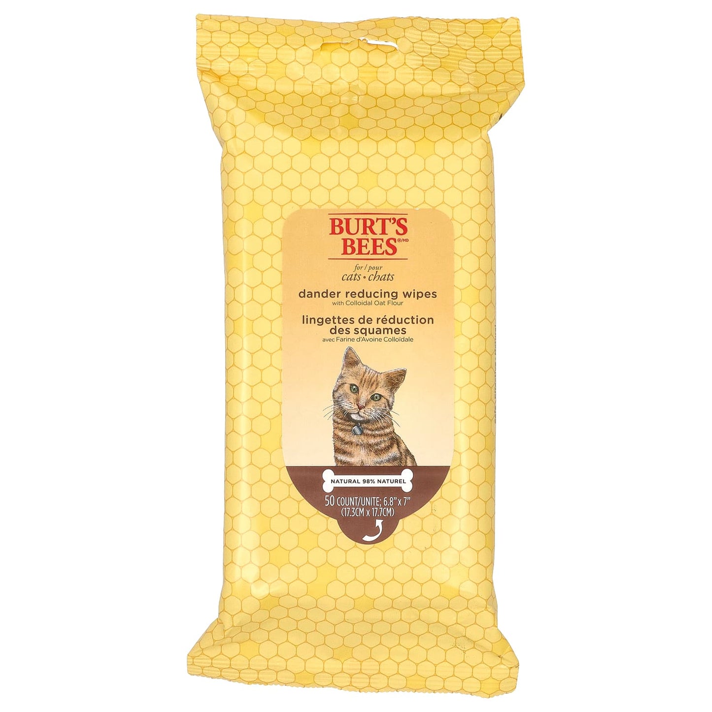 Burt's Bees-Dander Reducing Wipes with Colloidal Oat Flour-For Cats-50 Count