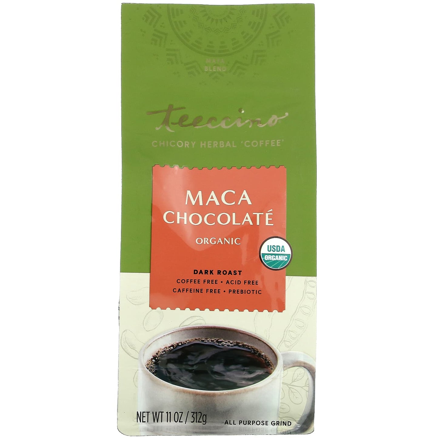 Teeccino-Organic Chicory Herbal Coffee-Maca Chocolate-Dark Roast-Caffeine Free-11 oz (312 g)