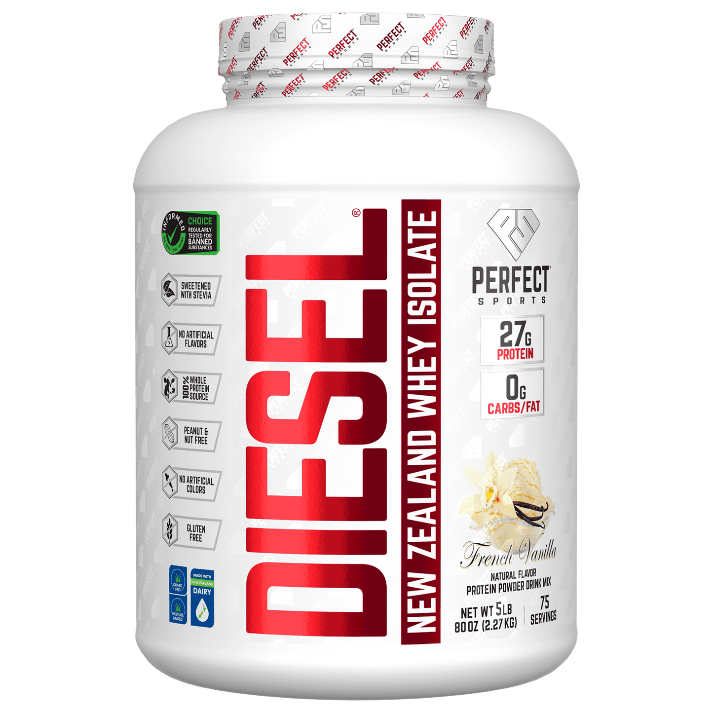 Perfect Sports-Diesel-New Zealand Whey Isolate-French Vanilla-5 lb (2.27 kg)