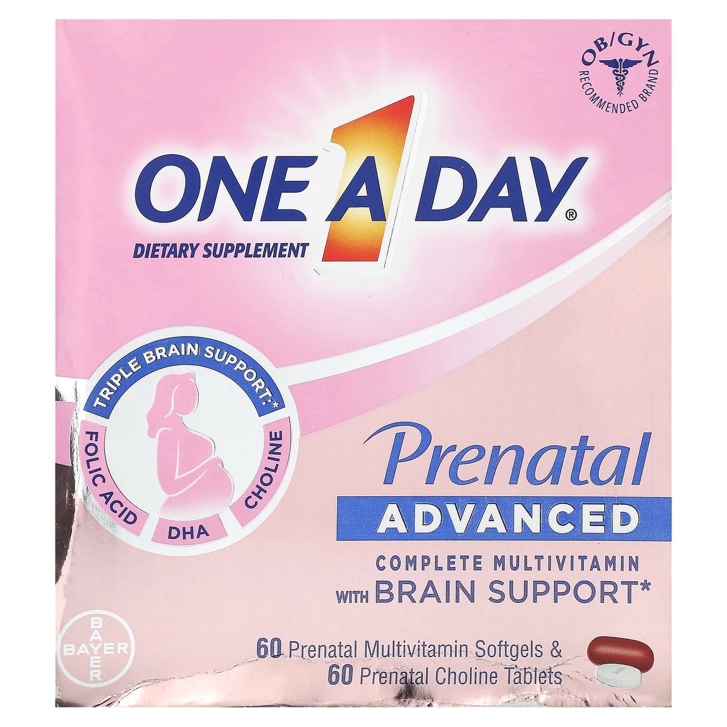 One-A-Day-Prenatal Advanced-Complete Multivitamin with Brain Support-60 Prenatal Multivitamin Softgels & 60 Prenatal Choline Tablets